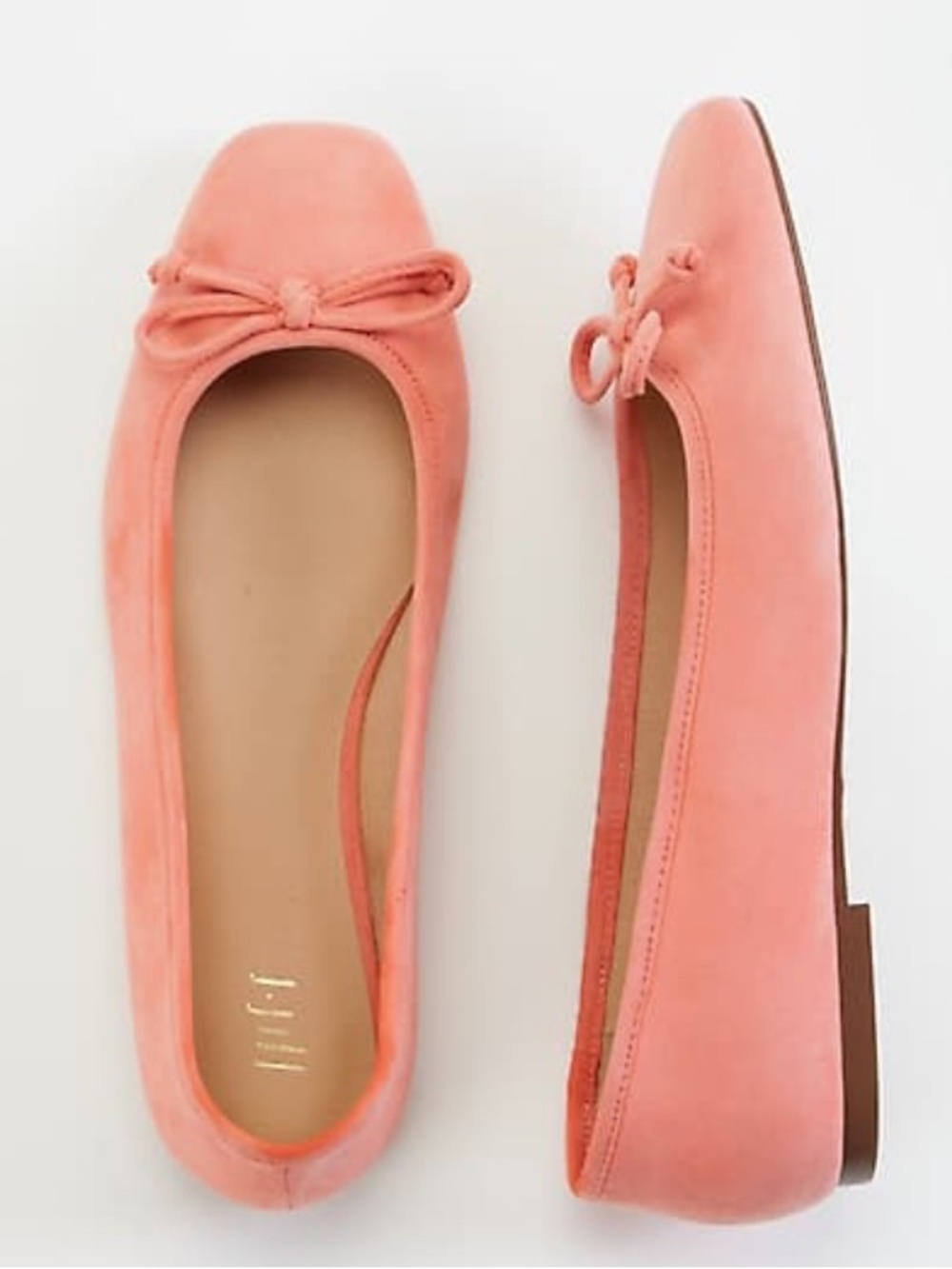 J Jill Emma Ballet Flats 7.5 Sunset Coral Leather Bow Ribbon Ballet Slip Ons